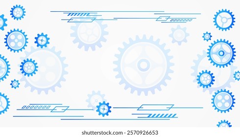 Wide grey background of engineering mechanism. For technology presentation or banner. Innovation concept in high-tech gear design. Abstract vector illustration of cogwheel.