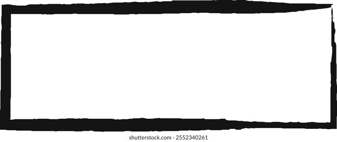 Wide grunge rectangular frame with thick black irregular borders creating negative space on white background, ideal for text and design projects