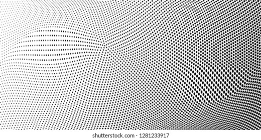 Wide halftone dots pattern texture 
background. Modern dotted vector  illustration. Abstract curves. Points backdrop. Grungy spotted pattern. Monochrome template for web design, covers