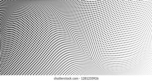 Wide halftone dots pattern texture 
background. Modern dotted vector  illustration. Abstract curves. Points backdrop. Grungy spotted pattern. Monochrome template for web design, covers