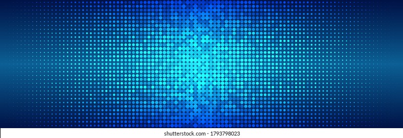 Wide Halftone Texture On blue Background. Modern Dotted Futuristic Backdrop. Technology Cover vector illustration. esp10