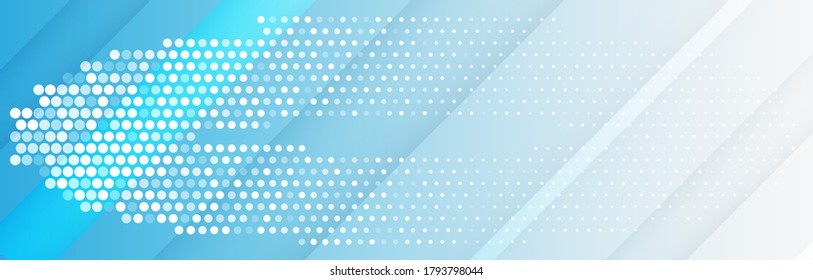 Wide Halftone Texture On blue Background. Modern Dotted Futuristic Backdrop. Technology Cover vector illustration. esp10
