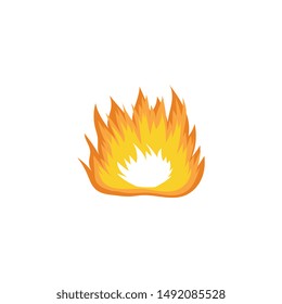 Wide hand drawn fire drawing with orange and yellow flame hot burn symbol of camping bonfire or emergency blaze, simple isolated icon element - vector illustration
