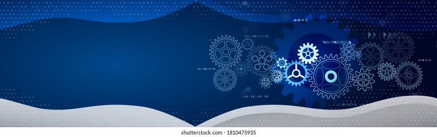 Wide Hi tech futuristic technology background. Abstract Engineering, Communication, Sci fi concept. Mechanism with gear and cogwheel.