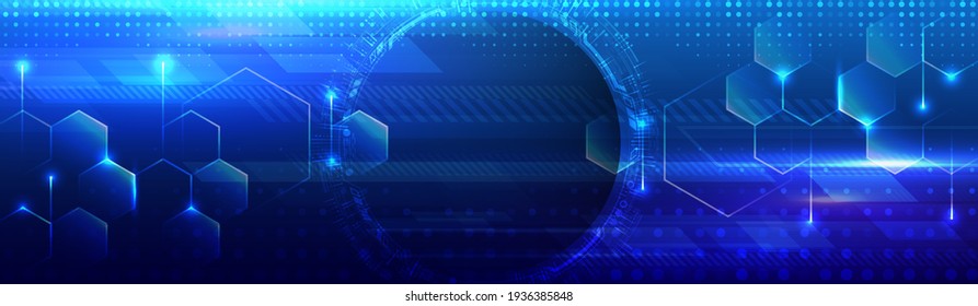 Wide Hi tech futuristic technology background. Abstract Engineering, Communication, Sci fi concept. Vector design with hexagons.