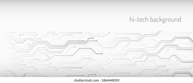 Wide High-tech circuit board design. Innovation concept. Abstract futuristic communication vector illustration. Sci fi technology on the grey background.