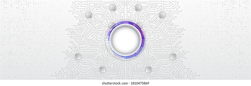Wide High-tech technology background texture. Circuit board vector illustration. Microelectronics and engineering concept. 