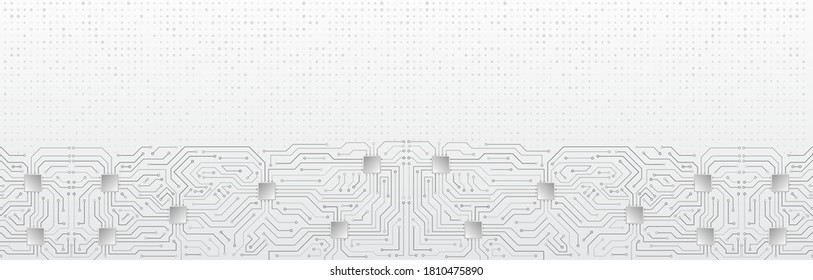 Wide High-tech technology background texture. Circuit board vector illustration. Microelectronics and engineering concept. 