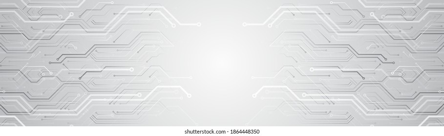 Wide High-tech technology background texture. Circuit board vector illustration. Microelectronics and engineering concept.
