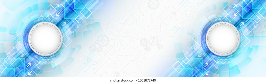 Wide Hi-tech communication concept. Abstract white background with various technology elements. Connection structure vector illustration.