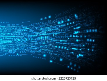 Wide Hi-tech digital technology concept. Illustration high computer technology on blue background. Abstract futuristic design. sci-fi vector illustration, neon light effect.