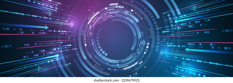 Amplio concepto de tecnología digital de alta tecnología. Ilustración de alta tecnología informática en fondo azul. Resumen de diseño futurista. ilustración vector de ciencia ficción.