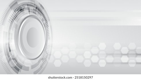 Breites Hi-Tech-Konzept für digitale Technologie. Illustration, hohe Computertechnologie auf grauem Hintergrund. Abstraktes futuristisches Design. Sci-Fi, Vektorgrafik.