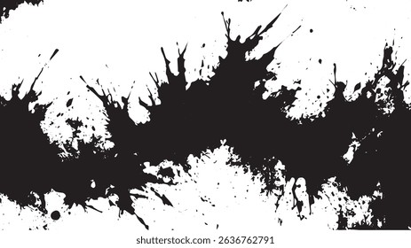 Wide Horizontal Black Ink Explosion Splatter on White Background