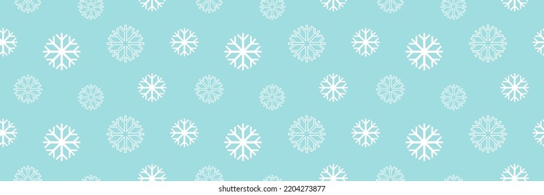 Wide horizontal blue vector seamless pattern background with snowflakes for winter design.
