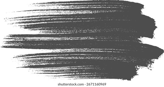 Una pincelada ancha y Horizontal en gris oscuro con un aspecto texturizado y áspero sobre un fondo blanco.