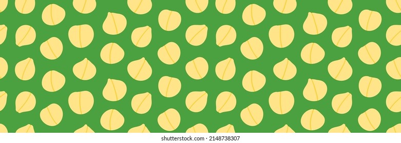 Wide horizontal vector seamless pattern background with chickpeas, chick pea seeds for healthy and vegan food design.
