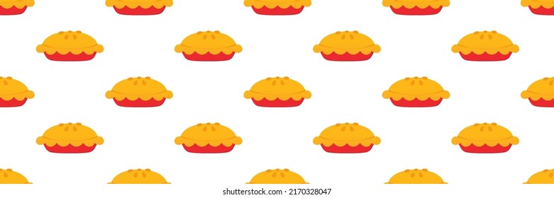 Wide horizontal vector seamless pattern background with pie, sweet apple pie for food design.