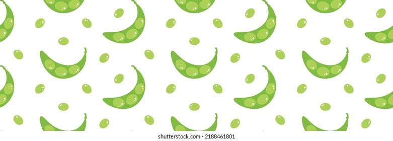 Wide horizontal vector seamless pattern background with edamame, green soy beans for food and nature design.