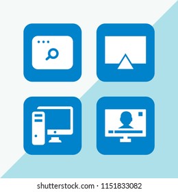wide icon. 4 wide set with url, television, tv and pc computer with monitor vector icons for web and mobile app