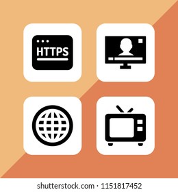 wide icon. 4 wide set with world wide web, http, tv and television vector icons for web and mobile app