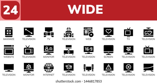 wide icon set. 24 filled wide icons.  Collection Of - Maximize, Television, Tv, Web, Website, Monitor, Screen, Internet