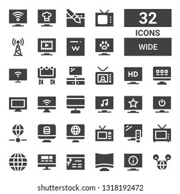 wide icon set. Collection of 32 filled wide icons included Internet, Television, Website, Screen, Tv, Web, Big screen, Smart tv, Domain