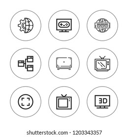 Wide icon set. collection of 9 outline wide icons with internet, maximize, television icons. editable icons.