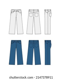 Wide Jeans Hose Vektorgrafik-Vorlagengrafik-Set