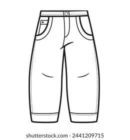 Wide jeans, tapered at the bottom outlined for coloring page isolated on white background. Image produced without the use of any form of AI software at any stage