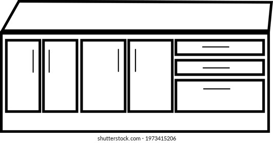 Wide Kitchen Cupboard, Icon Illustration, Vector On White Background