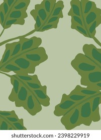 Wide leaves patterns on green background for web banner, business presentation, branding package, fabric print, wallpaper, social media post, doodle, notes, book covers, wall decor.