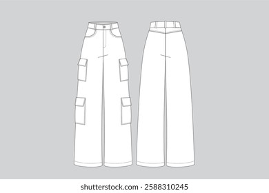 Wide Leg Cargo Jeans and Pants Design Cargo Pants Vector