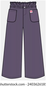 WIDE LEG CULOTTE BOTTOM WITH PAPER BAG WAIST DETAIL DESIGNED FOR TEEN AND KID GIRLS IN VECTOR ILLUSTRATION FILE