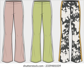 Vector flare pants for ladies fashion CAD, sketch template, woman
