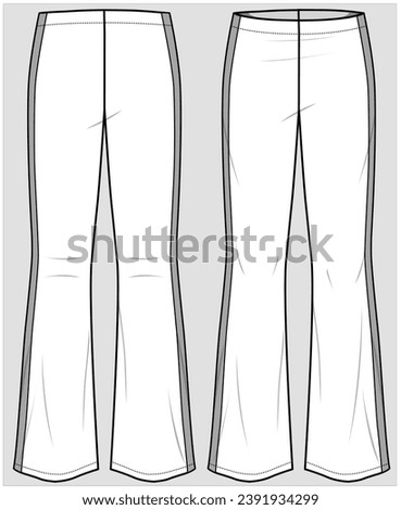 WIDE LEG FLARED FIT BOTTOM WITH SIDE TAPING DETAIL PANTS TROUSER DESIGN FOR WOMEN AND TEEN GIRLS FASHION FLAT VECTOR