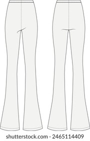 pierna ancha legging elástico pantalón de pantalón Plantilla dibujo técnico plano sketch cad maqueta mujer diseño estilo modelo