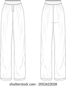 Wide leg high waist pants technical drawing vector