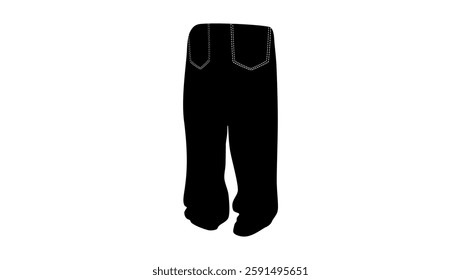 Wide leg jeans trousers, black isolated silhouette