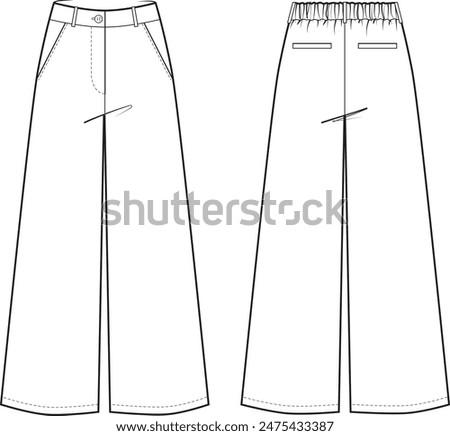 Wide Leg Long Pants with Back Elastic Detail