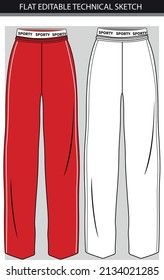 Wide leg pant with elastic waist vector file