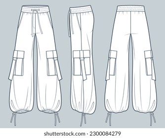 Harem Pant, Loose Fit Baggy Pant Fashion Illustration, Vector, CAD,  Technical Drawing, Flat Drawing. Stock Vector