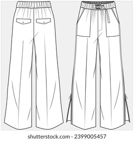 WIDE LEG SLOUCHY FIT BOTTOM WITH SIDE SLIT ZIPPER DETAIL PANTS TROUSER IN CHECKERED PLAID PATTERN DESIGNED FOR WOMEN AND TEENS WEAR IN EDITABLE FILE