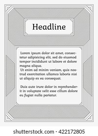 Wide linear monochrome frame with two sections. Old fashioned minimalistic book style. Element of design for a cover, title page, certificate or greeting card.