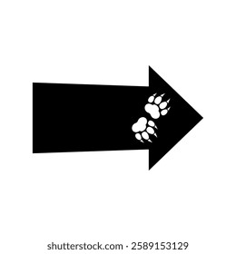 Wide long arrow with paw prints inside. Isolated vector on white background.