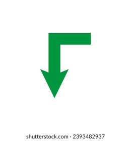 Wide long green turn arrow. Path direction pointer. Vector illustration and symbol.
