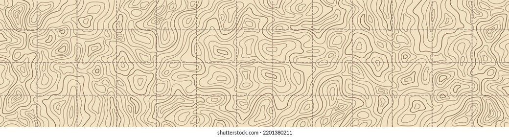 A Wide Long Topographic Map On A Light Brown Background With Brown Lines And A Coordinate Grid