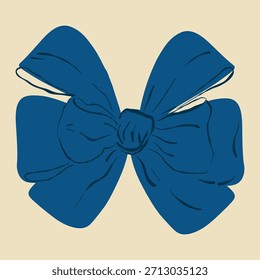 Arco azul marino de bucle ancho, ilustración de la cinta. Arco ancho azul, nudo de cinta decorativa. Grande arco azul marino, regalo y icono de decoración