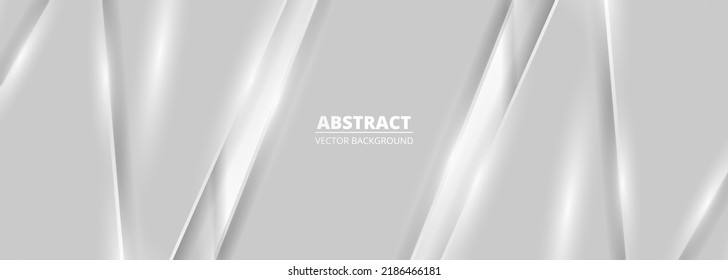 Wide luxury abstract background with silver gradient lines and shadows. Modern light silver color wide metallic banner with gray lines. Futuristic geometric abstract backdrop. Vector illustration.