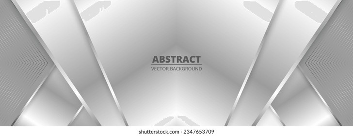 Wide luxury abstract background with silver gradient geometric shape. Modern light silver color wide metallic banner. Futuristic vector abstract backdrop.